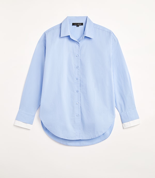 Petite LOFT Versa Poplin Oversized Double Cuff Tunic Shirt