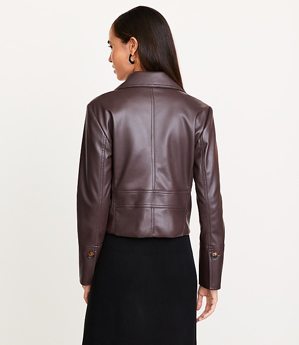 Petite LOFT Versa Faux Leather Cropped Double Breasted Blazer