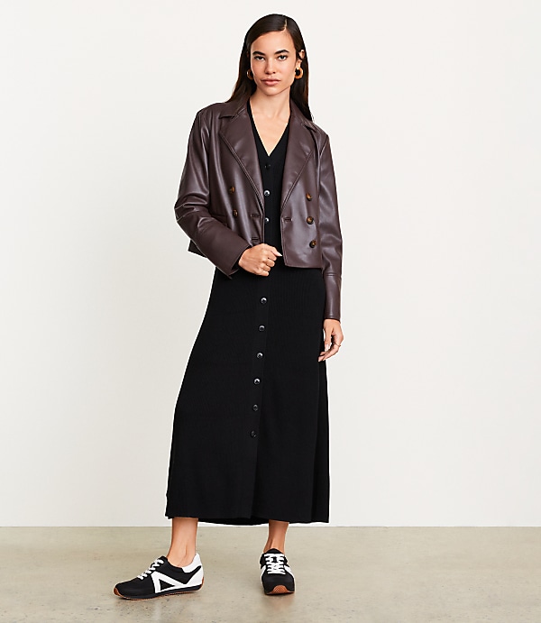 Tall LOFT Versa Faux Leather Cropped Double Breasted Blazer