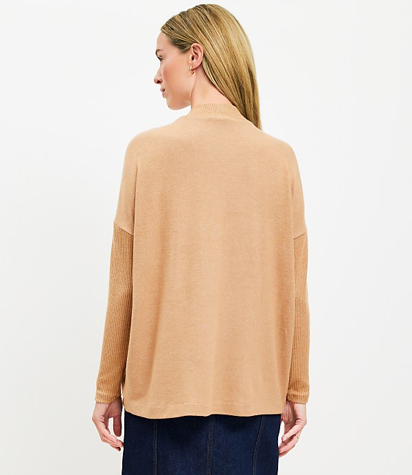 Heathered Ribtrim Jersey Mock Neck Top