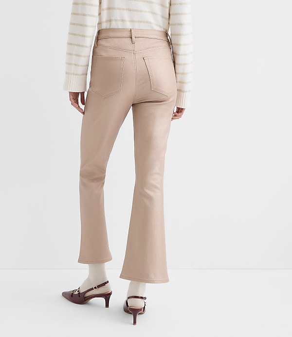 Coated High Rise Kick Crop Jeans in Gold