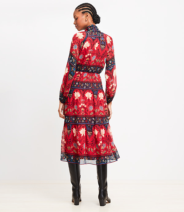 Floral Bow Tiered Midi Dress