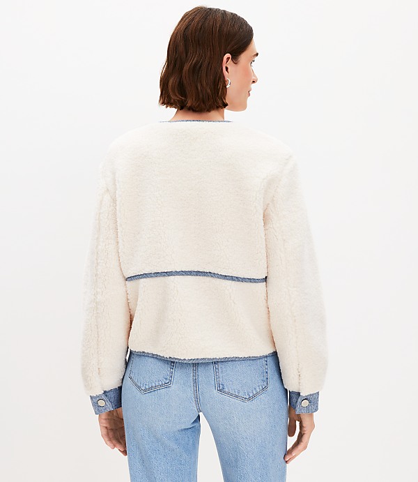 Petite Denim Trim Sherpa Jacket