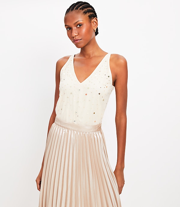Embellished Double V Tank Top