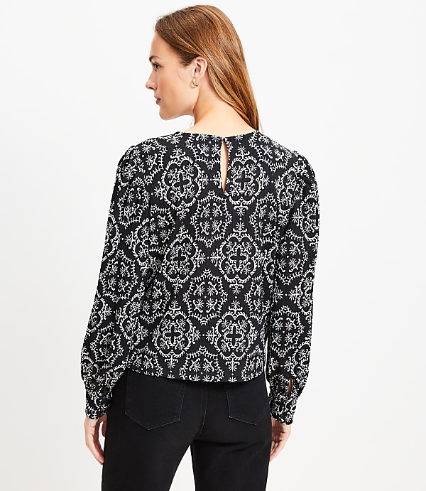 Petite Tile Textured Balloon Sleeve Blouse