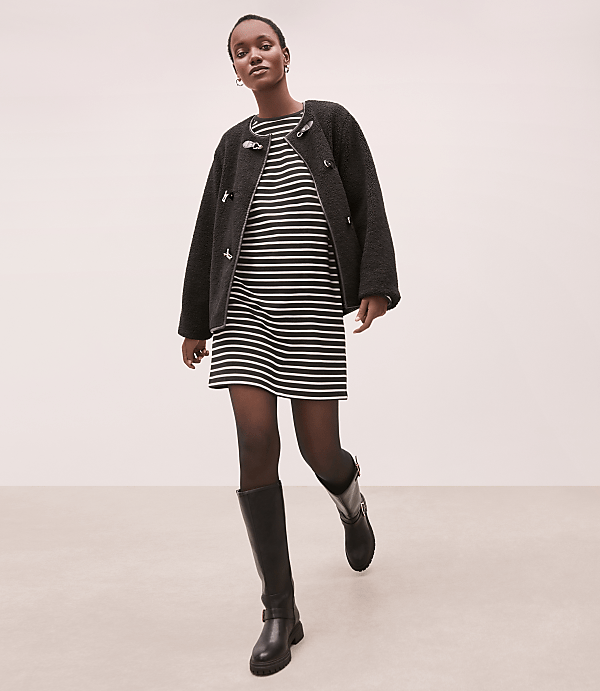 Striped Ottoman Mock Neck Dress