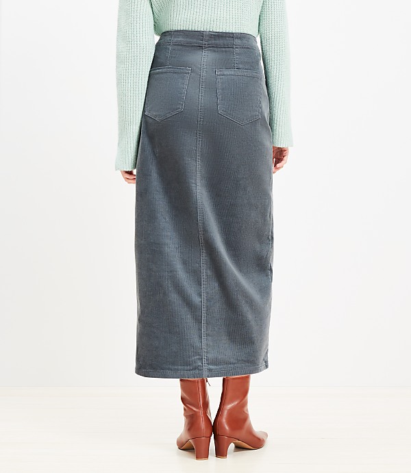 Corduroy Button Front Midi Pocket Skirt