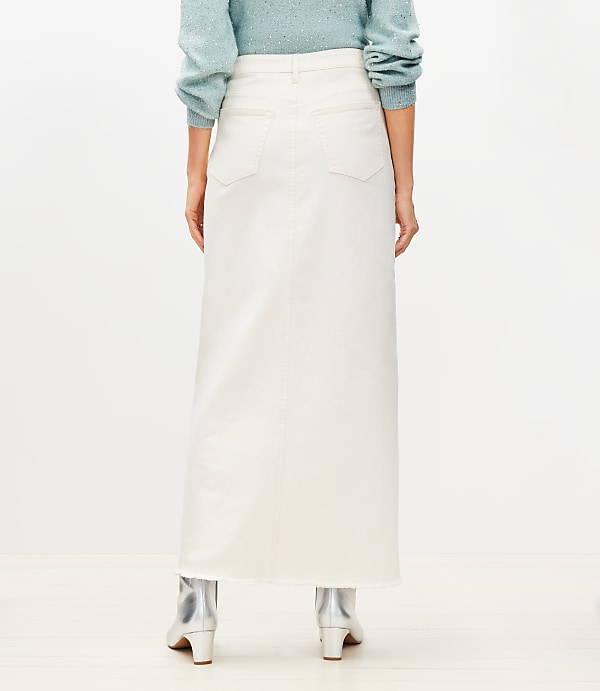 Frayed Denim Maxi Skirt in Ivory