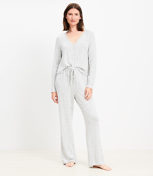 Stripe Heathered Henley Wide Leg Pajama Set