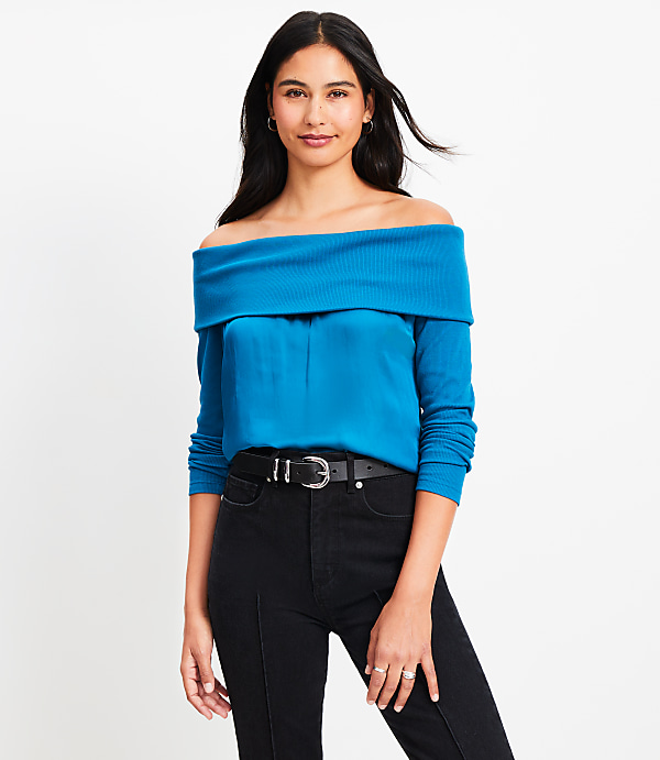 Charmeuse Off The Shoulder Mixed Media Top