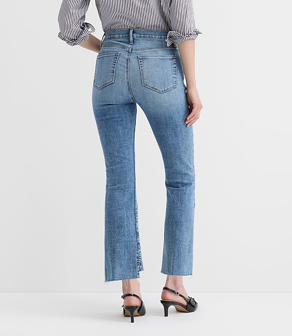 Step Hem High Rise Kick Crop Jeans in Classic Mid Wash