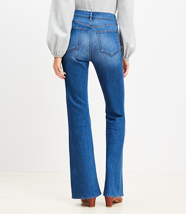 Utility Pocket High Rise Slim Flare Jeans in Stone Wash
