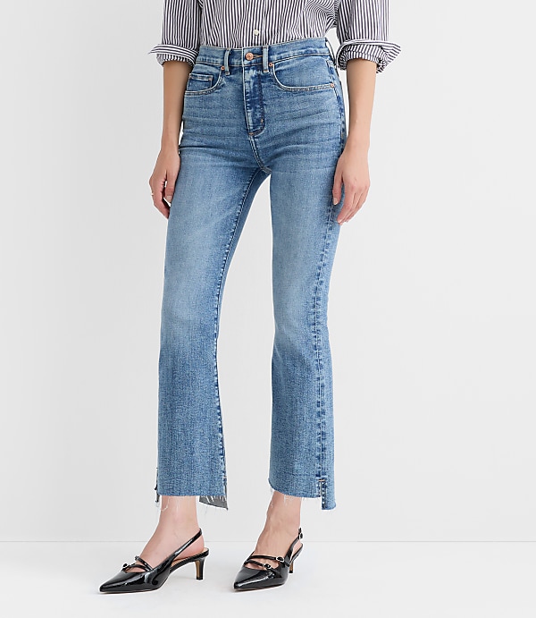 Step Hem High Rise Kick Crop Jeans in Classic Mid Wash