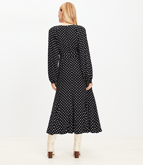 Petite Dotted Button Godet Midi Dress