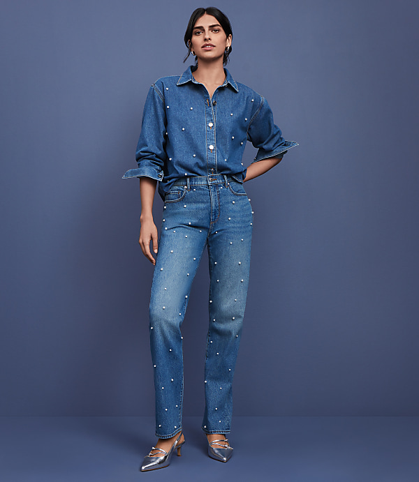 Pearlized High Rise Straight Jeans in Authentic Vintage Mid Wash