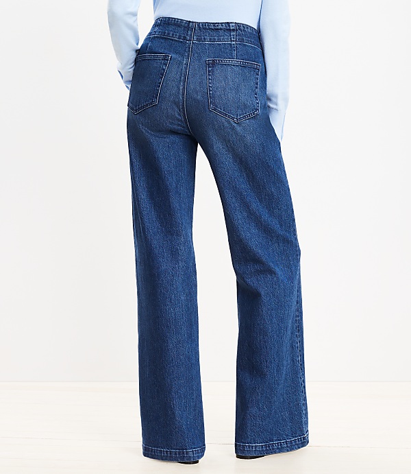Pleated High Rise Wide Leg Jeans in Dark Wash