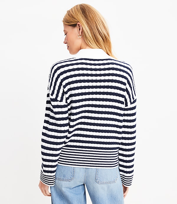 Mixed Stripe Collared V-Neck Sweater