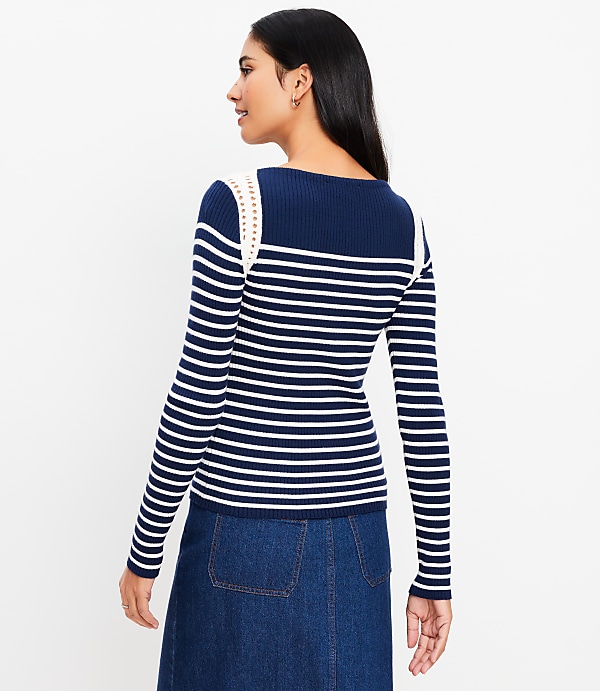 Striped Crochet Shoulder Sweater