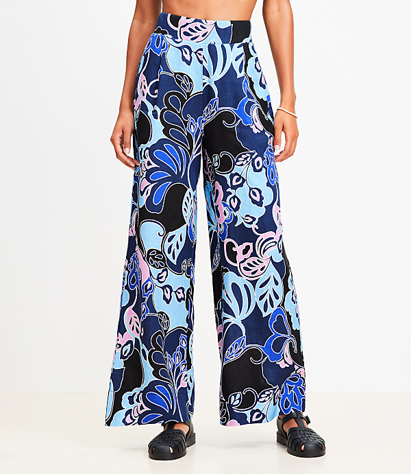 LOFT Beach Floral Linen Blend Wide Leg Pants