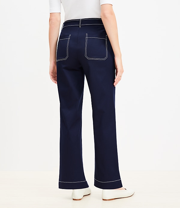 Button Front Straight Pants in Twill