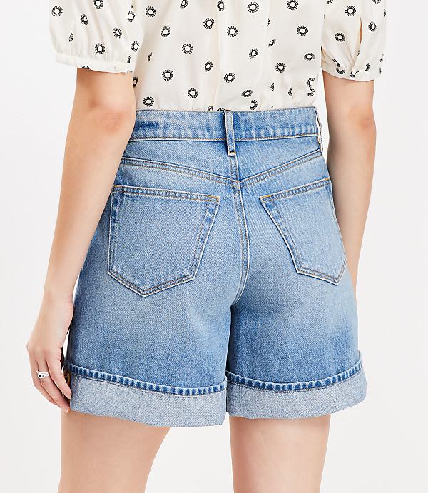 A-Line High Rise Denim Shorts in Vintage Light Indigo Wash