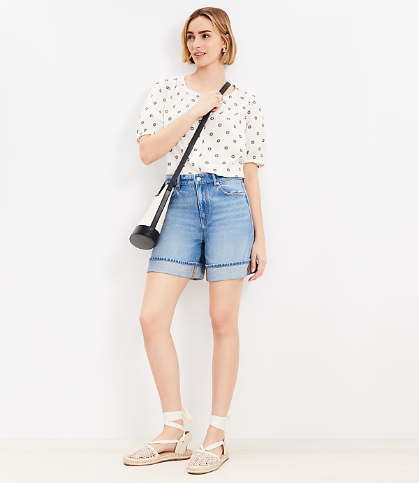 A-Line High Rise Denim Shorts in Vintage Light Indigo Wash