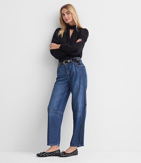 High Rise Barrel Jeans in Dark Wash