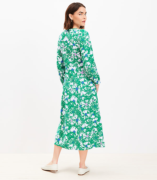 Floral Balloon Sleeve Midi Pocket Dress