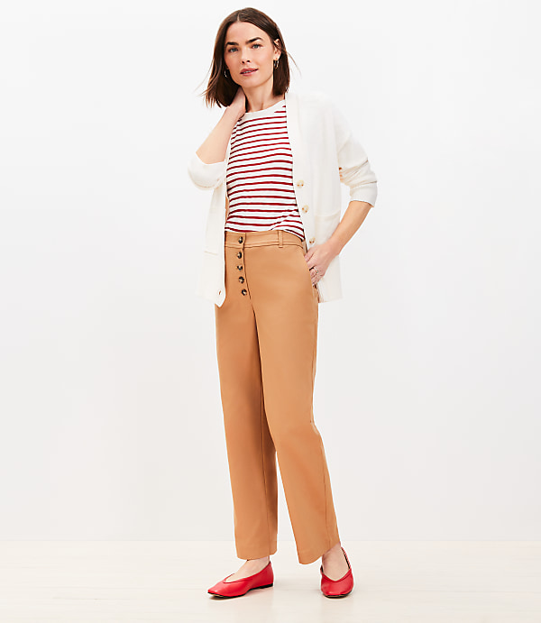 Button Front Straight Pants in Twill