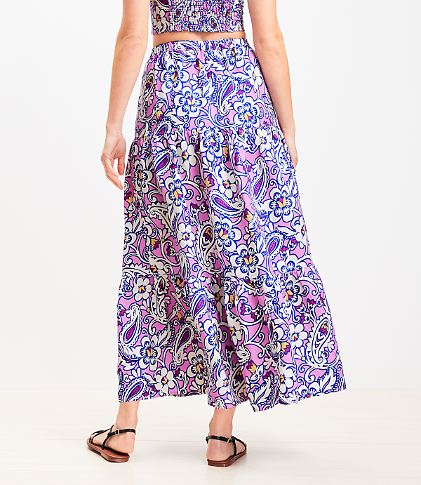Petite LOFT Beach Paisley Linen Blend Tiered Maxi Pocket Skirt