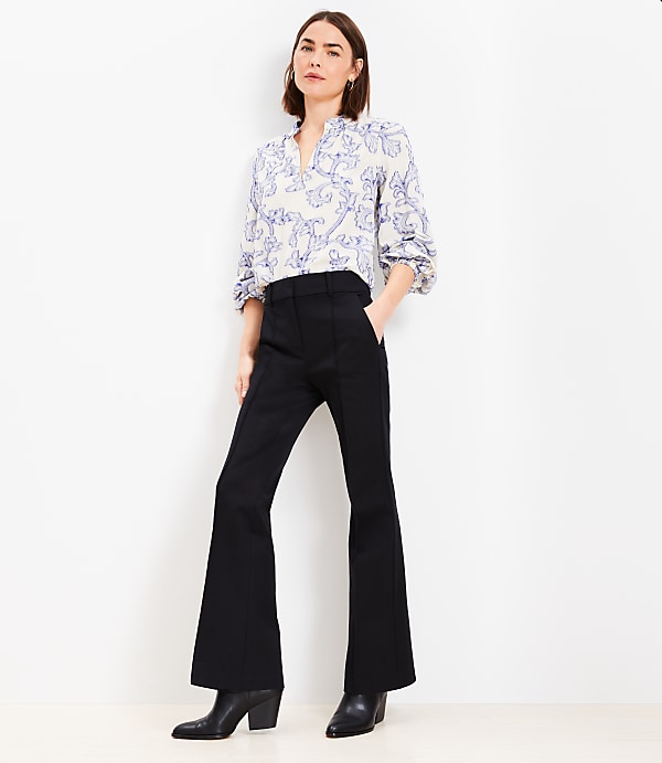 Petite Pintucked Sutton Flare Pants in Bi-Stretch
