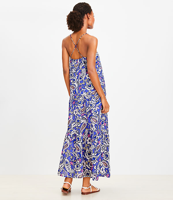 Petite LOFT Beach Paisley Square Neck Tiered Maxi Dress