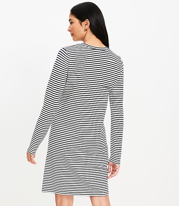 Striped Side Button Long Sleeve Mini Dress