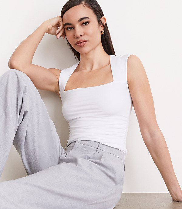 LOFT Versa 360 Knit Ruched Square Neck Bodysuit