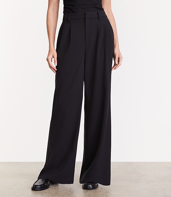 Petite Curvy LOFT Versa Seasonless Stretch Double Pleat Wide Leg Pants