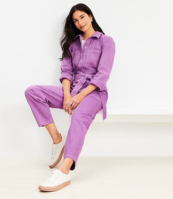 Denim Utility Jumpsuit in Moody Magenta