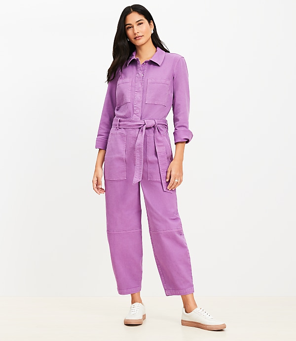 Denim Utility Jumpsuit in Moody Magenta