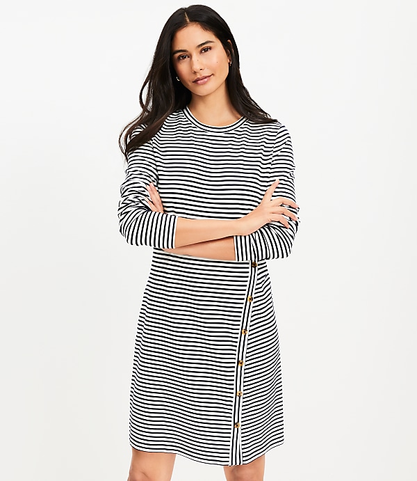 Striped Side Button Long Sleeve Mini Dress