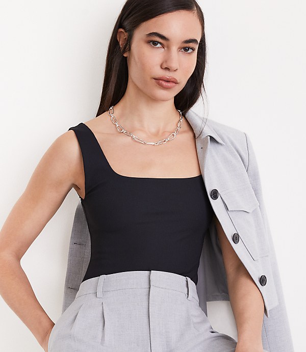 Petite LOFT Versa Ribbed Square Neck Bodysuit