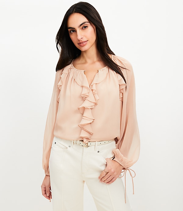 Chiffon Ruffle Tie Cuff Blouse