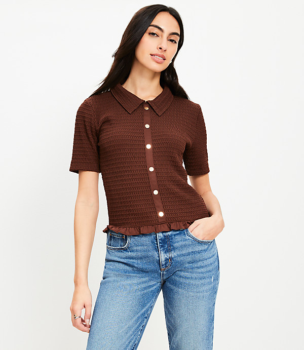 Smocked Ruffle Hem Shirt