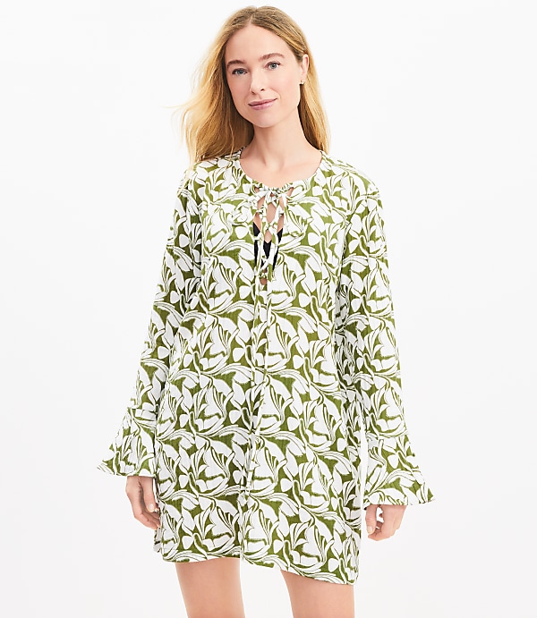 LOFT Beach Swirl Gauze Lace Up Swimsuit Cover Up