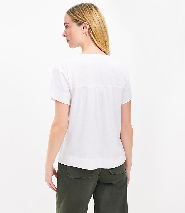 Pintucked Henley Mixed Media Top