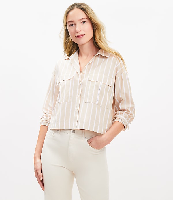Petite Striped Poplin Wide Sleeve Modern Utility Shirt