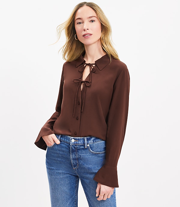 Petite Double Tie Collared Shirt