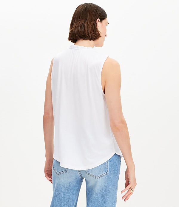 Cutout Ruffle Neck Shell