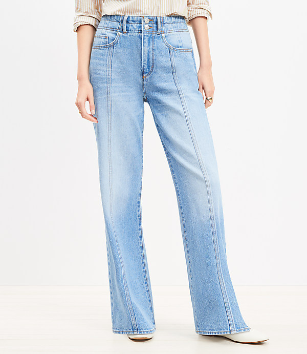 Petite Curvy Seamed Wide Leg Jeans in Bright Authentic Indigo