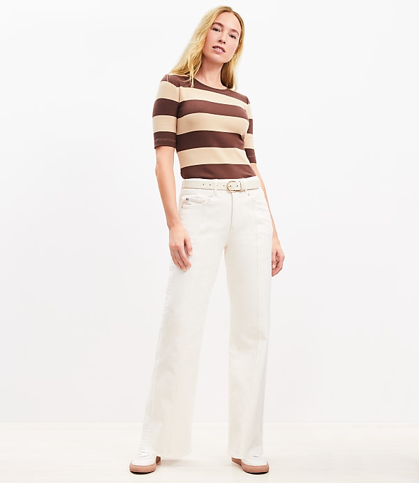 Seamed Wide Leg Jeans in Ivory