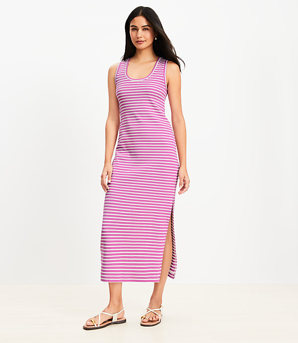 Petite Stripe Perfect Ribbed Tank Midi Dress