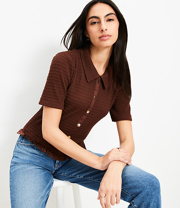 Smocked Ruffle Hem Shirt